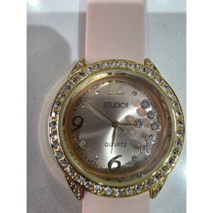 Women's STUDIO Pink & Gold Quartz Watch with Crystal Bezel, One Size